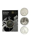 Four Queen Elizabeth II Britannia one ounce silver two pound coins