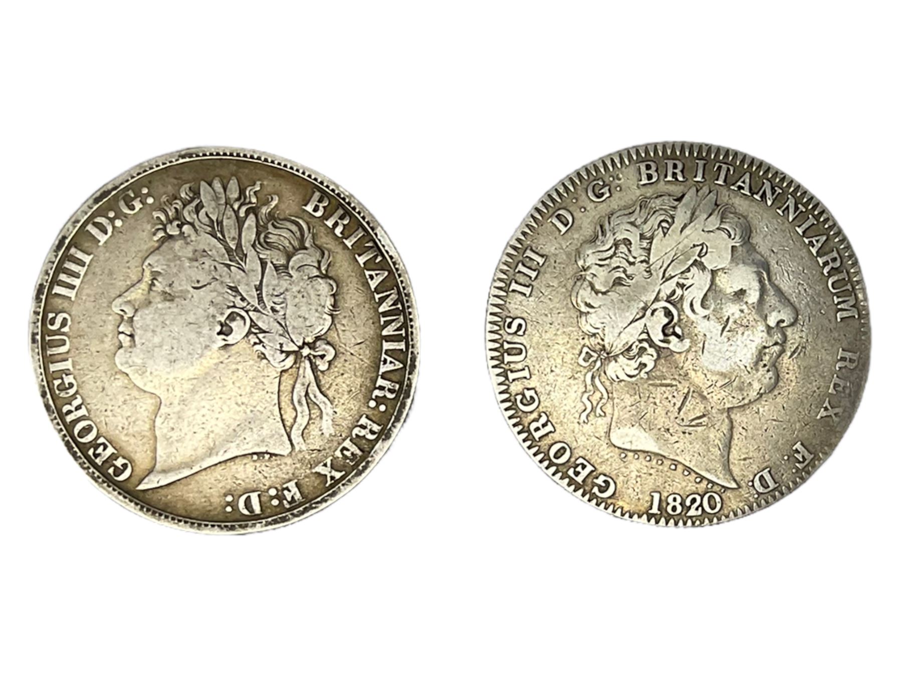 King George III 1820 and King George IV 1822 silver crown coins