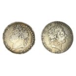 King George III 1820 and King George IV 1822 silver crown coins