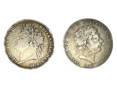 King George III 1820 and King George IV 1822 silver crown coins