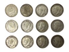 Twelve Great British pre 1920 silver halfcrown coins