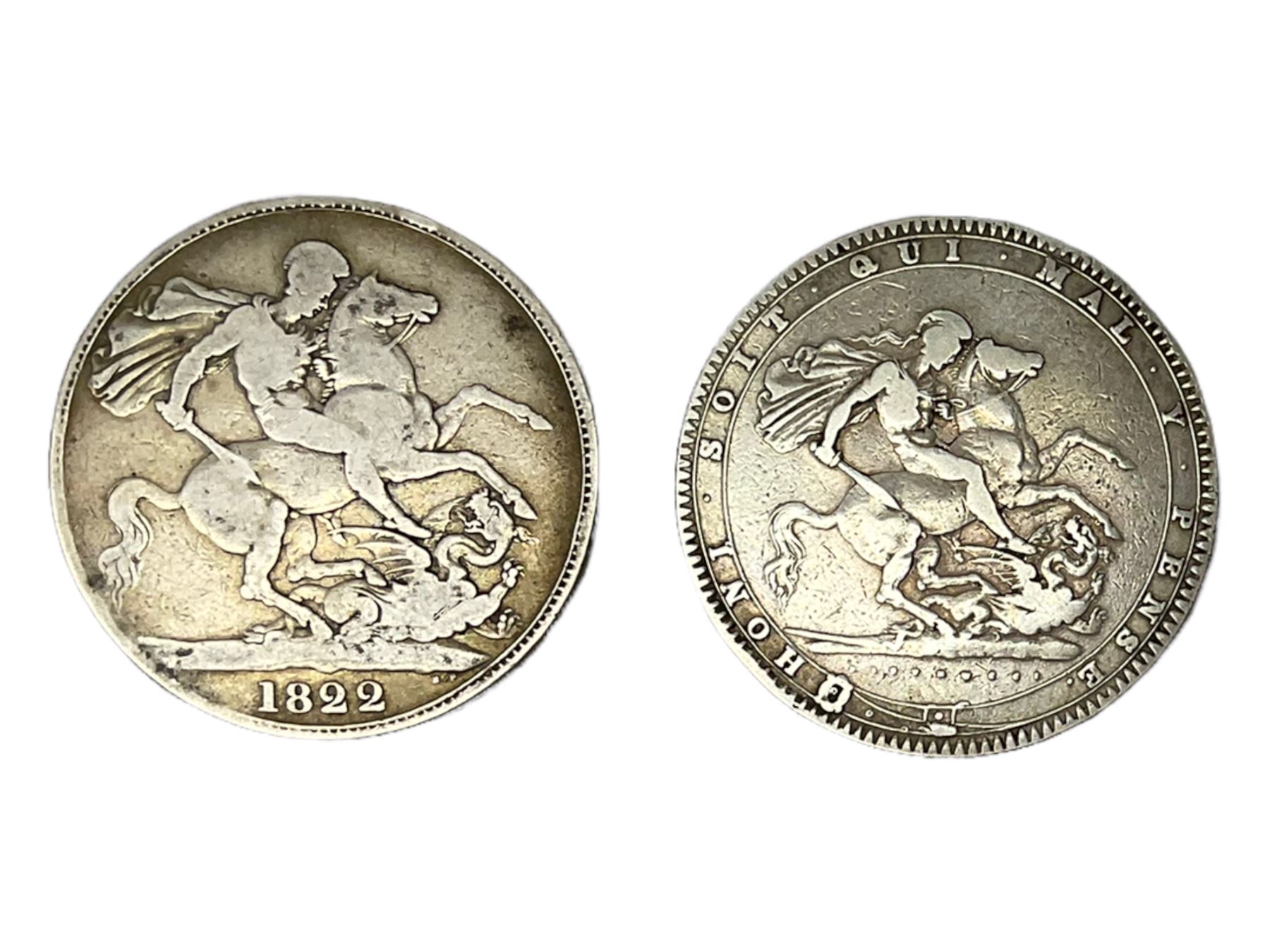 King George III 1820 and King George IV 1822 silver crown coins - Image 2 of 2