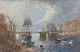 George Weatherill (British 1810-1890): Whitby Harbour and the Old Bridge