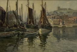 Albert George Stevens (Staithes Group 1863-1925): Fishing Boats in Dock End Whitby Harbour
