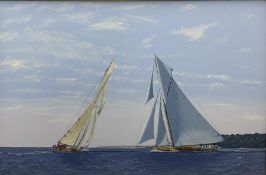 James Miller (British 1962-): Big Class Yachts 'Tuiga and Mariquita duelling on the Solent - The Wes