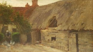 Paul Paul (Staithes Group 1865-1937): Feeding Chickens outside a Cottage