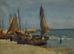 William (Fred) Frederick Mayor (Staithes Group 1866-1916): Fishing Boats on the Shoreline