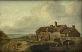 Continental School (18th century): Riverside Buildings with Cattle Grazing