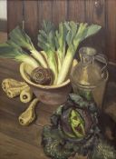 Neil Tyler (British 1945-): 'The Kitchen Floor' - Still life of Vegetables