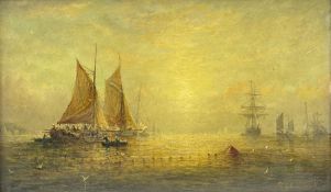 Adolphus Knell (British 1860-1890): Sailing Vessels Close to Shore by Moonlight with Mooring Buoy in