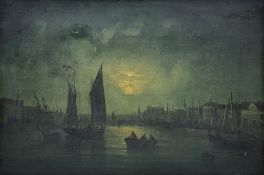 William Daniel Penny (British 1834-1924): Whitby Harbour by Moonlight