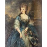English School (18th century): Full length Portrait of a Lady in Blue Dress