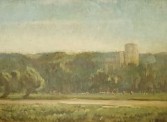 Paul Paul (Staithes Group 1865-1937): Castle with Cattle Grazing by the River