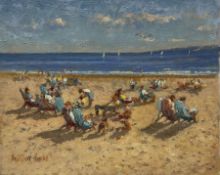 William Burns (British 1923-2010): 'Beach Scene - Late Afternoon Scarborough'