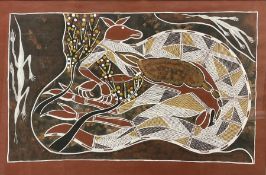 Abraham Dakgalawuy (Arnhem Land Australia 1975-): Aboriginal Abstract Kangaroo