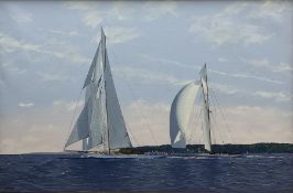 James Miller (British 1962-): Big Class Yachts 'Downwind towards the mark Tuiga and Mariquita - The