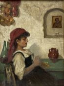 Italian School (19th century): Girl Sewing