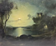 Circle of Abraham Pether (1756-1812): Castle and Lake by Moonlight