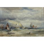 Robert Ernest Roe (British 1852-c1921): Paddle Steamer and Sailing Boats outside Scarborough Harbour