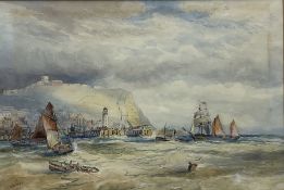 Robert Ernest Roe (British 1852-c1921): Paddle Steamer and Sailing Boats outside Scarborough Harbour