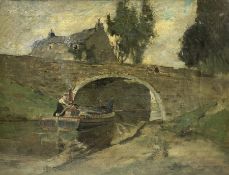 Bertram Priestman RA ROI NEAC (British 1868-1951): The Maid Marian Narrowboat on the Shipley Canal