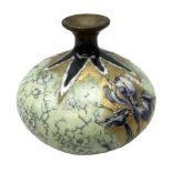 Turn Teplitz Bohemia vase of squat bulbous form body with gilt and hand painted flowers with a gilt