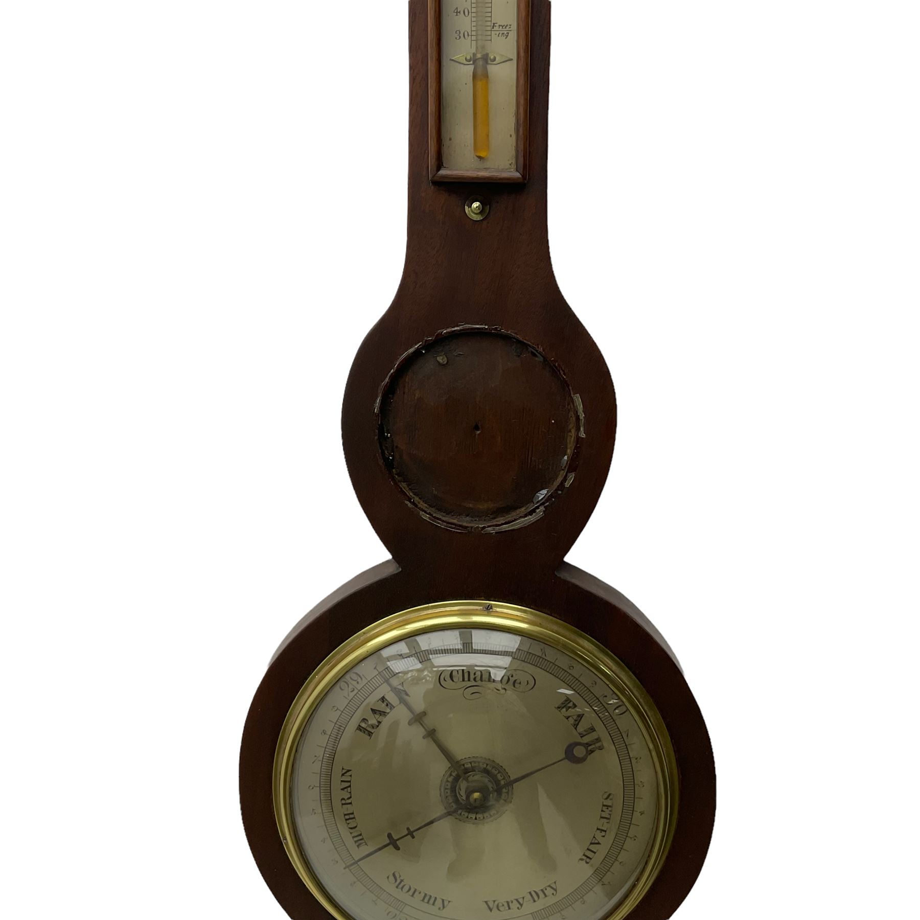 A Victorian mahogany wheel barometer with a mercury cistern - Image 4 of 5