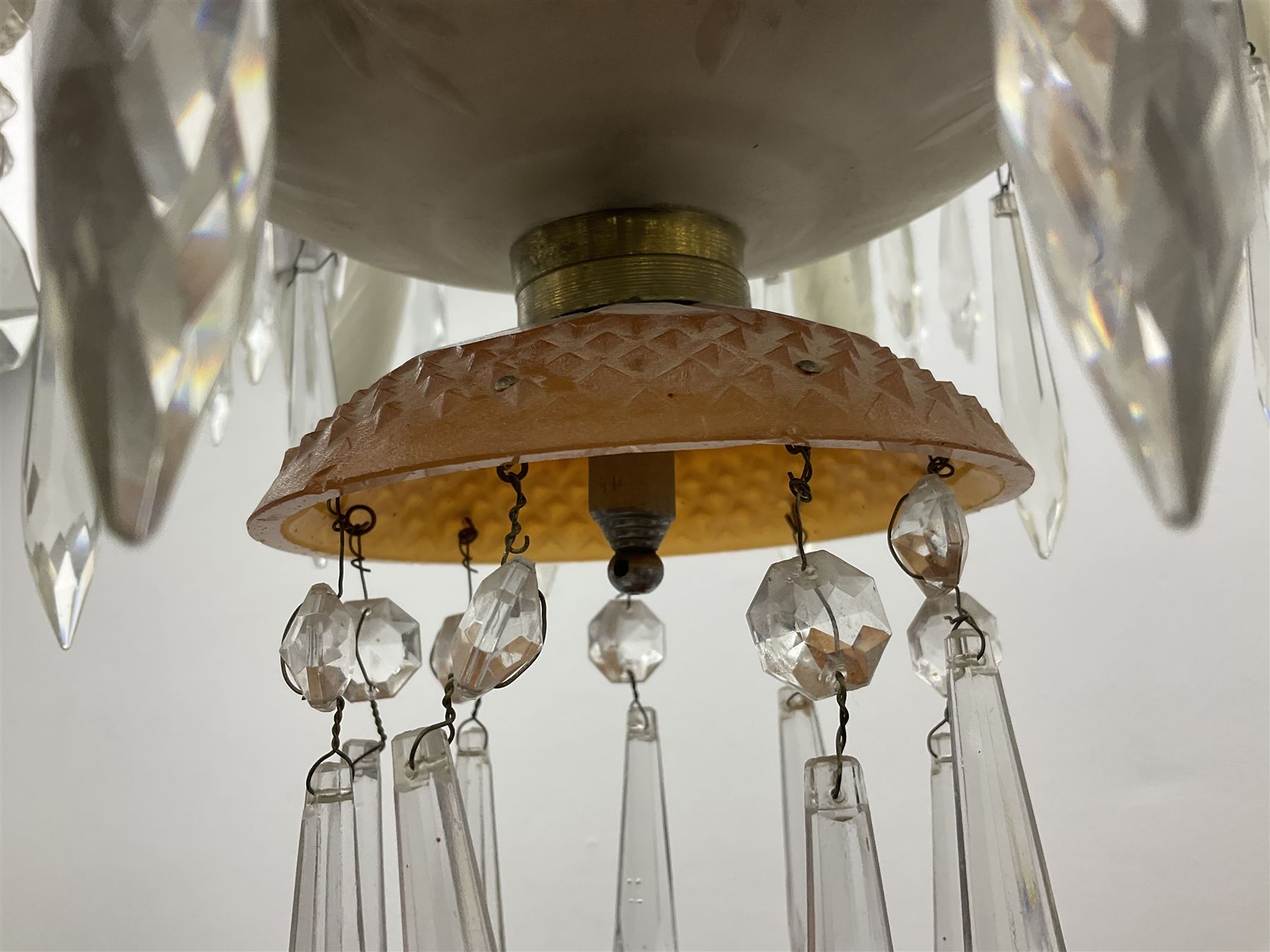 Eight branch milk glass chandelier - Image 5 of 7