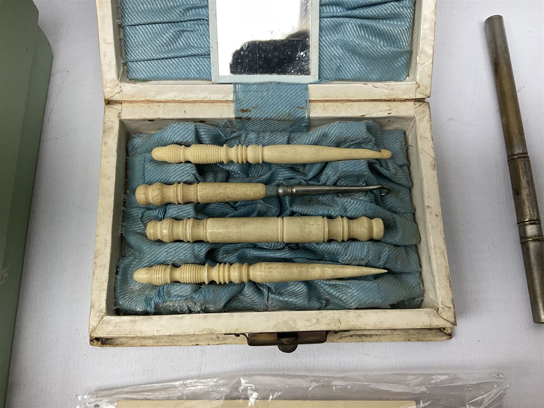 Cased set of carved bone sewing instruments housed in a case depicting North Bay Scarborough - Image 5 of 9