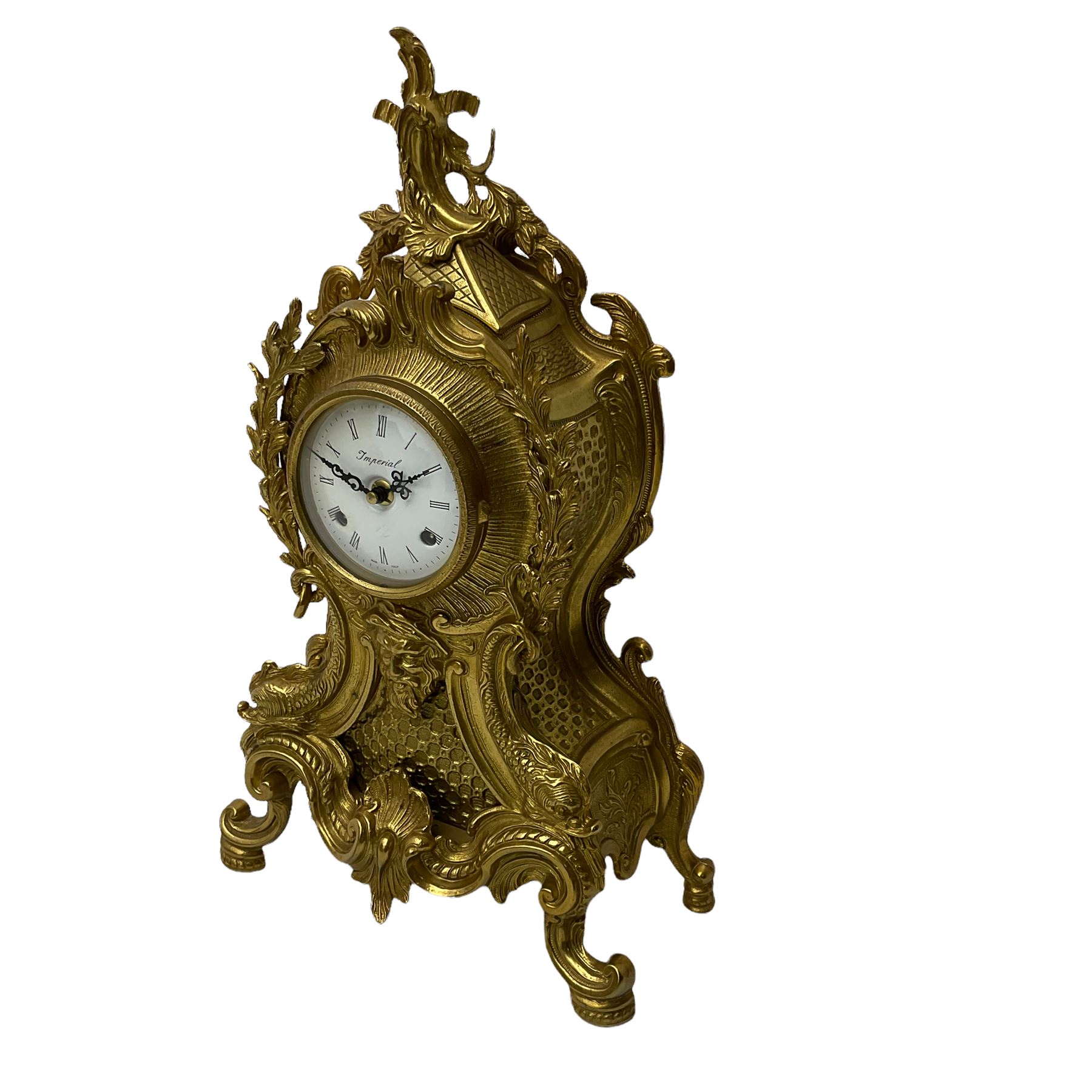 A 20th century Italian striking mantle clock in a brass case in the late 18th century Rocco style - Image 2 of 3