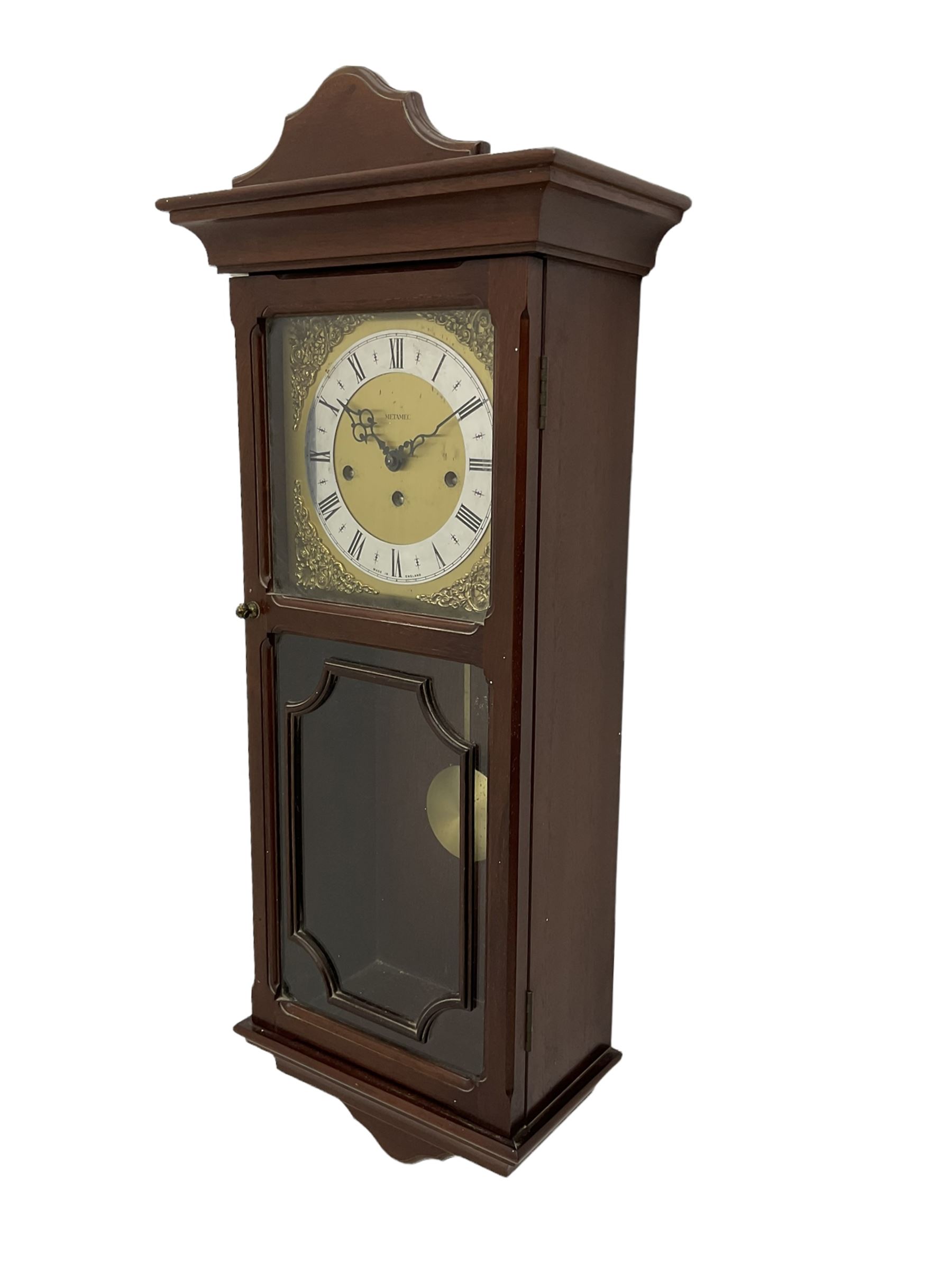 A 20th century wall clock in a simulated mahogany case with a two-part glazed door - Image 2 of 3