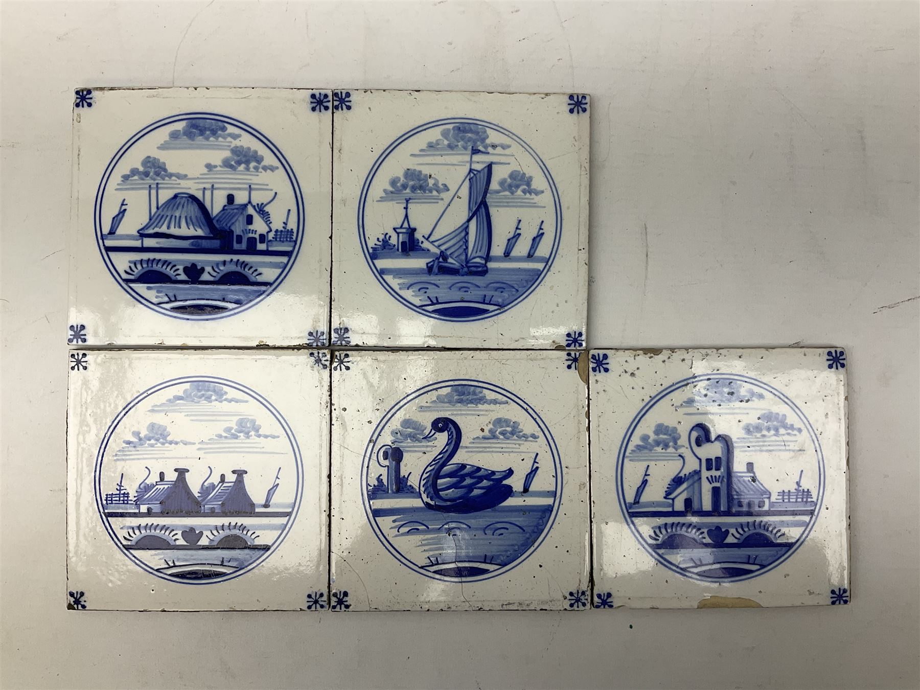 Five 19th century blue and white Delft tiles - Image 2 of 5
