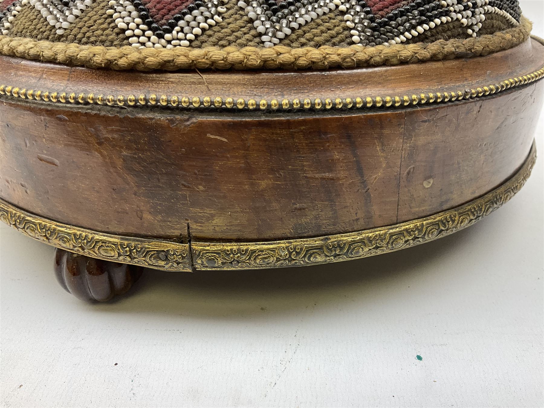 Pair of Victorian beadwork footstools of circular form with a beaded and needlework upholstery - Image 12 of 14