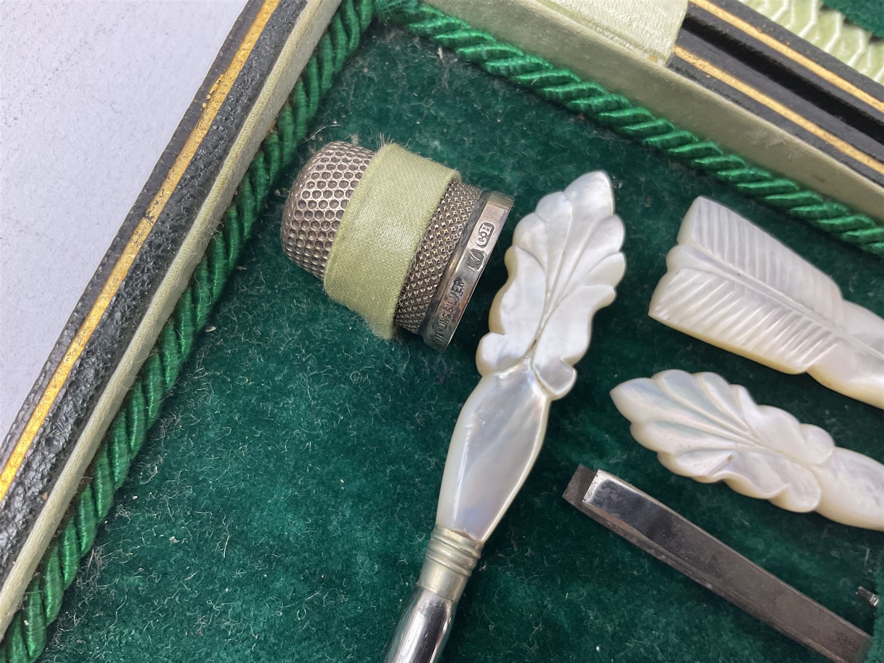 Cased set of carved bone sewing instruments housed in a case depicting North Bay Scarborough - Image 2 of 9