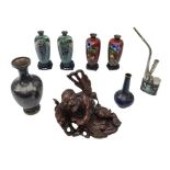 Six cloisonn� vases