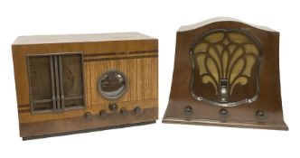 Two 1930s Marconi radios comprising Type 345 receiver in crossbanded veneered wooden case with circu