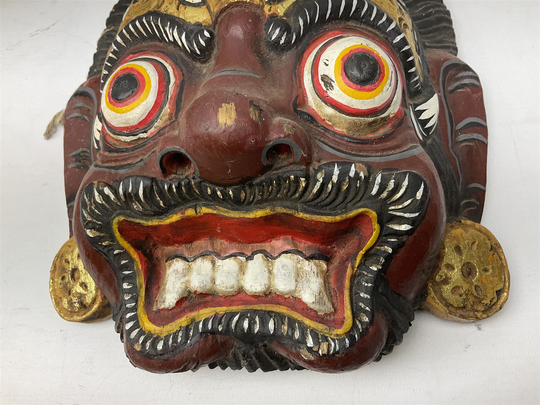 Four Balinese carved and painted wood dragon / demon masks - Image 4 of 9