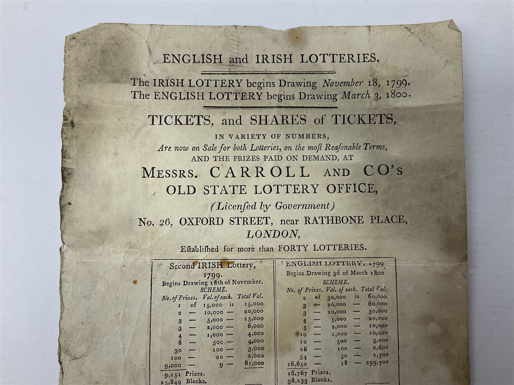 1799 Irish Lottery Ticket for the November 18th lottery signed by A. Higinbotham; together with a ha - Image 5 of 5