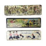 Three early 20th century papier-m�ch� pencil boxes