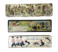 Three early 20th century papier-m�ch� pencil boxes