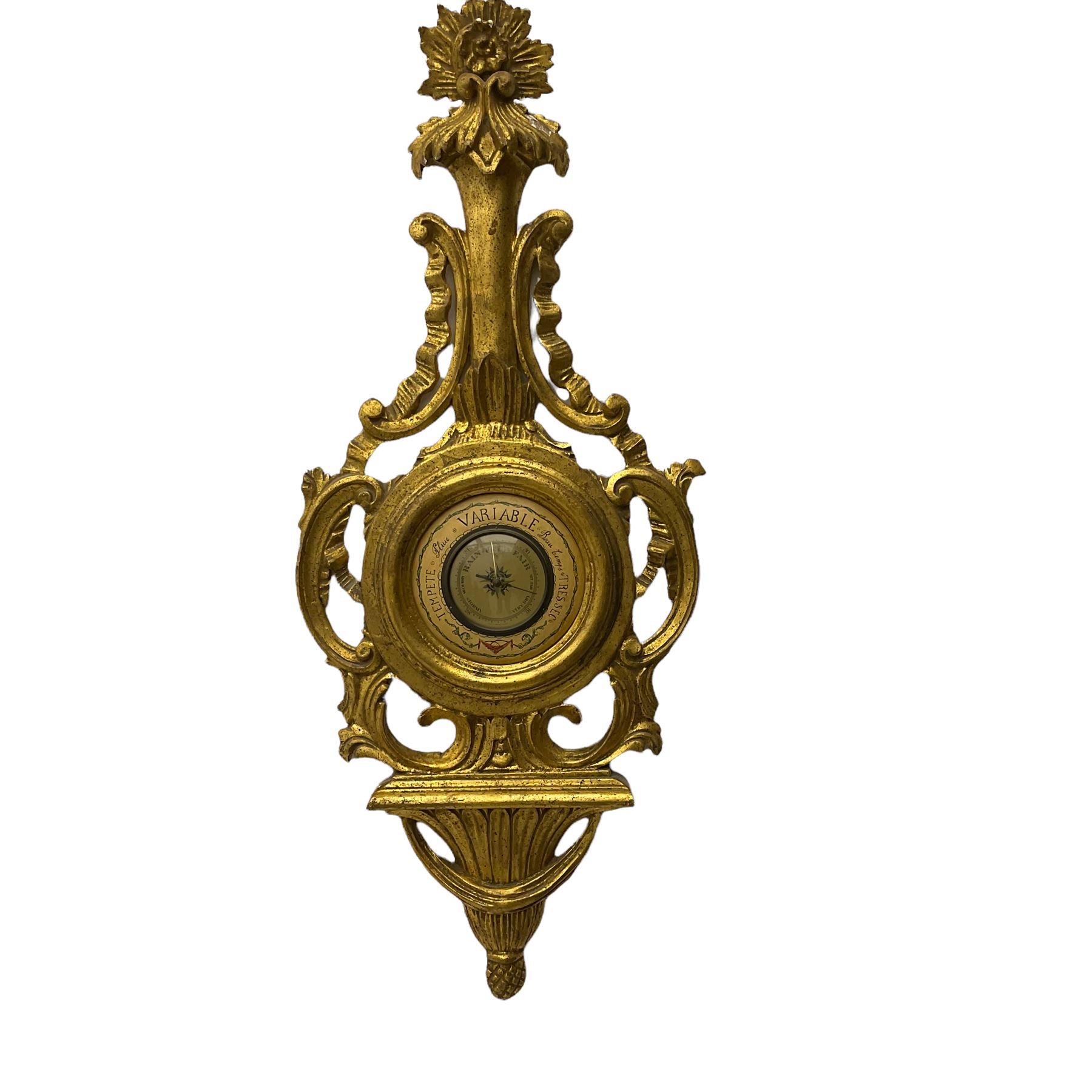 A 20th century Italian barometer in a carved gilt wood case in the late 18th century rococo style