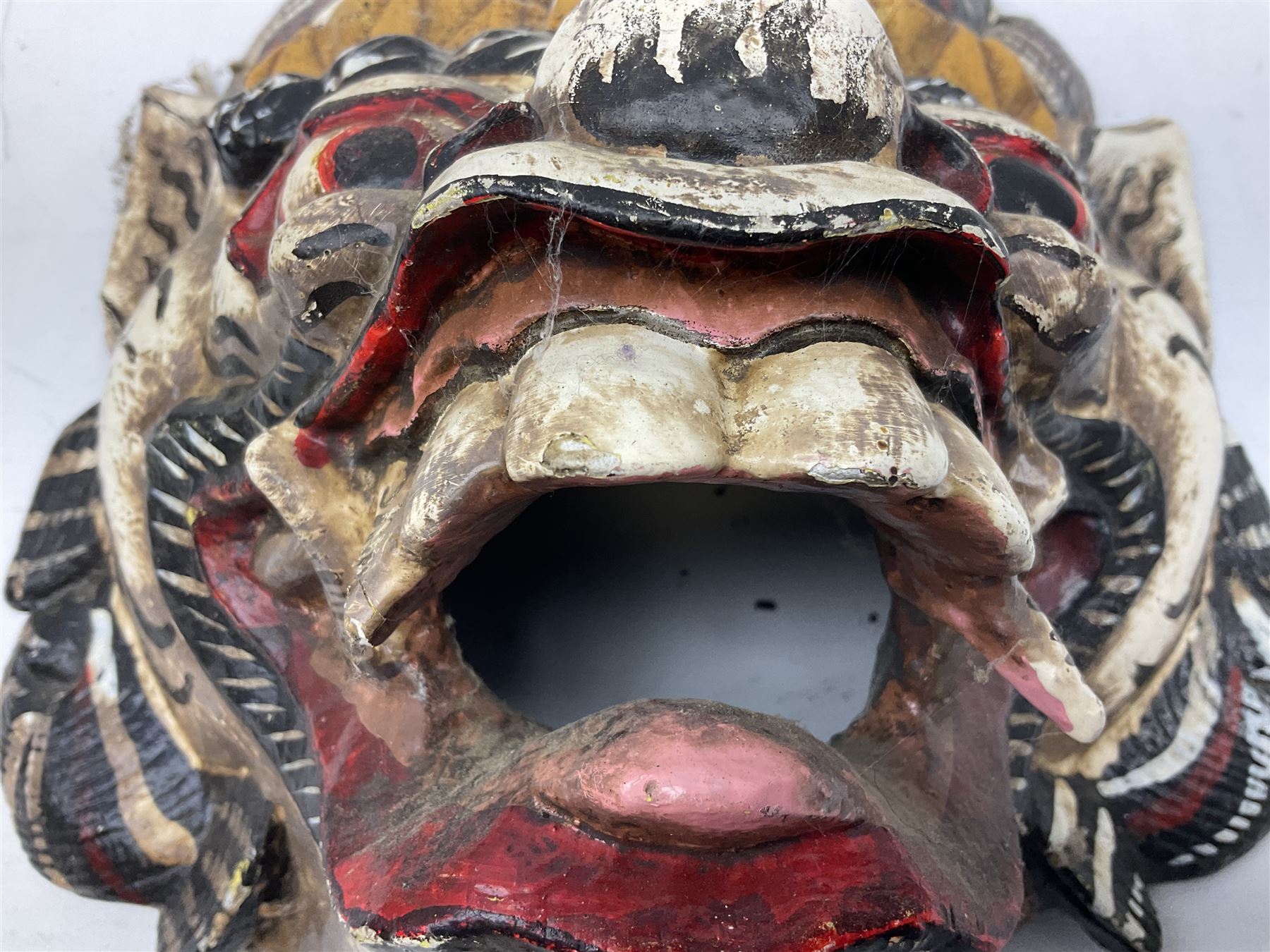 Four Balinese carved and painted wood dragon / demon masks - Image 9 of 9