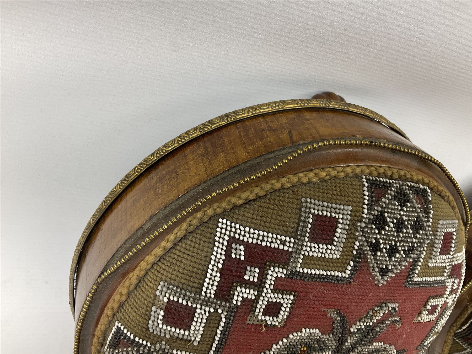 Pair of Victorian beadwork footstools of circular form with a beaded and needlework upholstery - Image 6 of 14