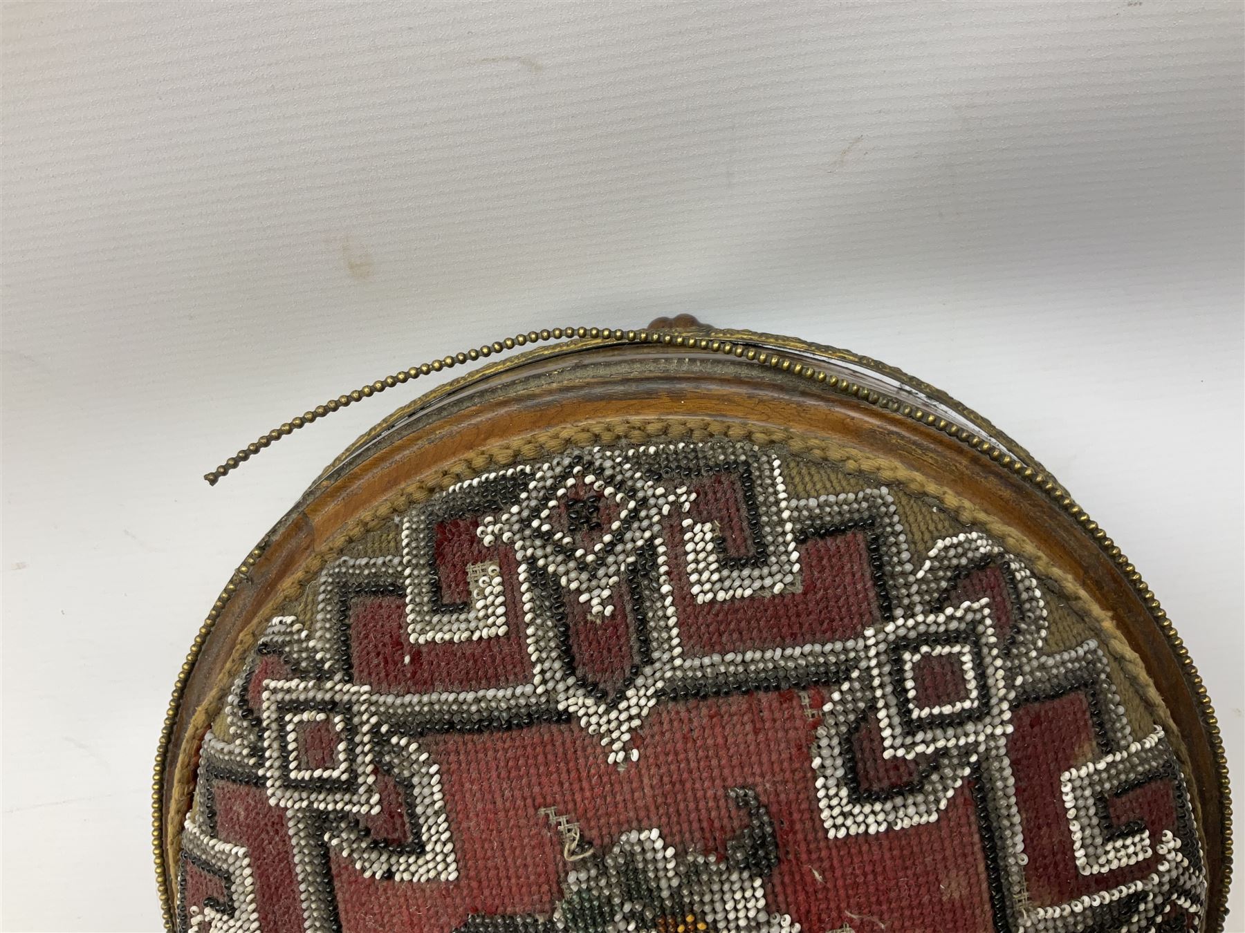 Pair of Victorian beadwork footstools of circular form with a beaded and needlework upholstery - Image 9 of 14