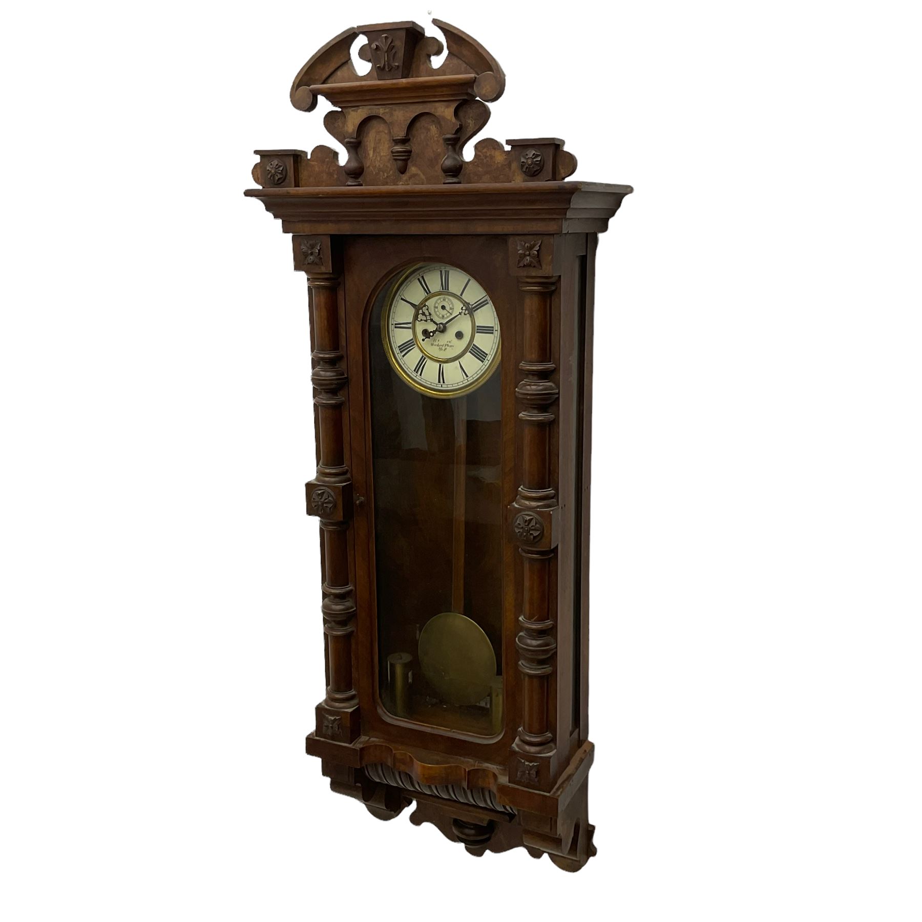 A large German wall clock c 1890 with a twin weight striking movement - Image 2 of 4