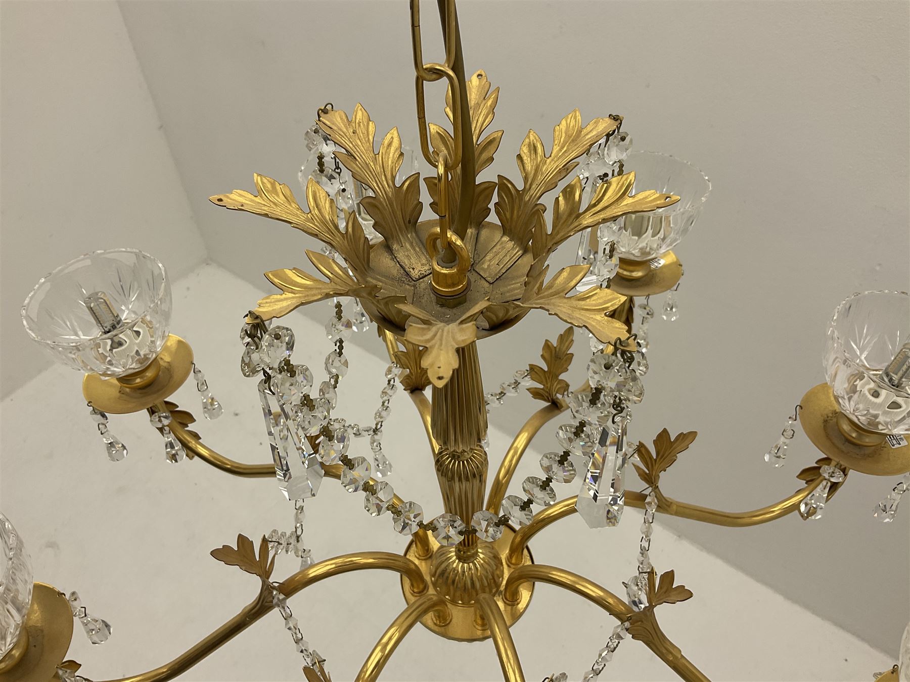 Gilt metal and glass mounted eight branch acanthus chandelier - Image 2 of 7