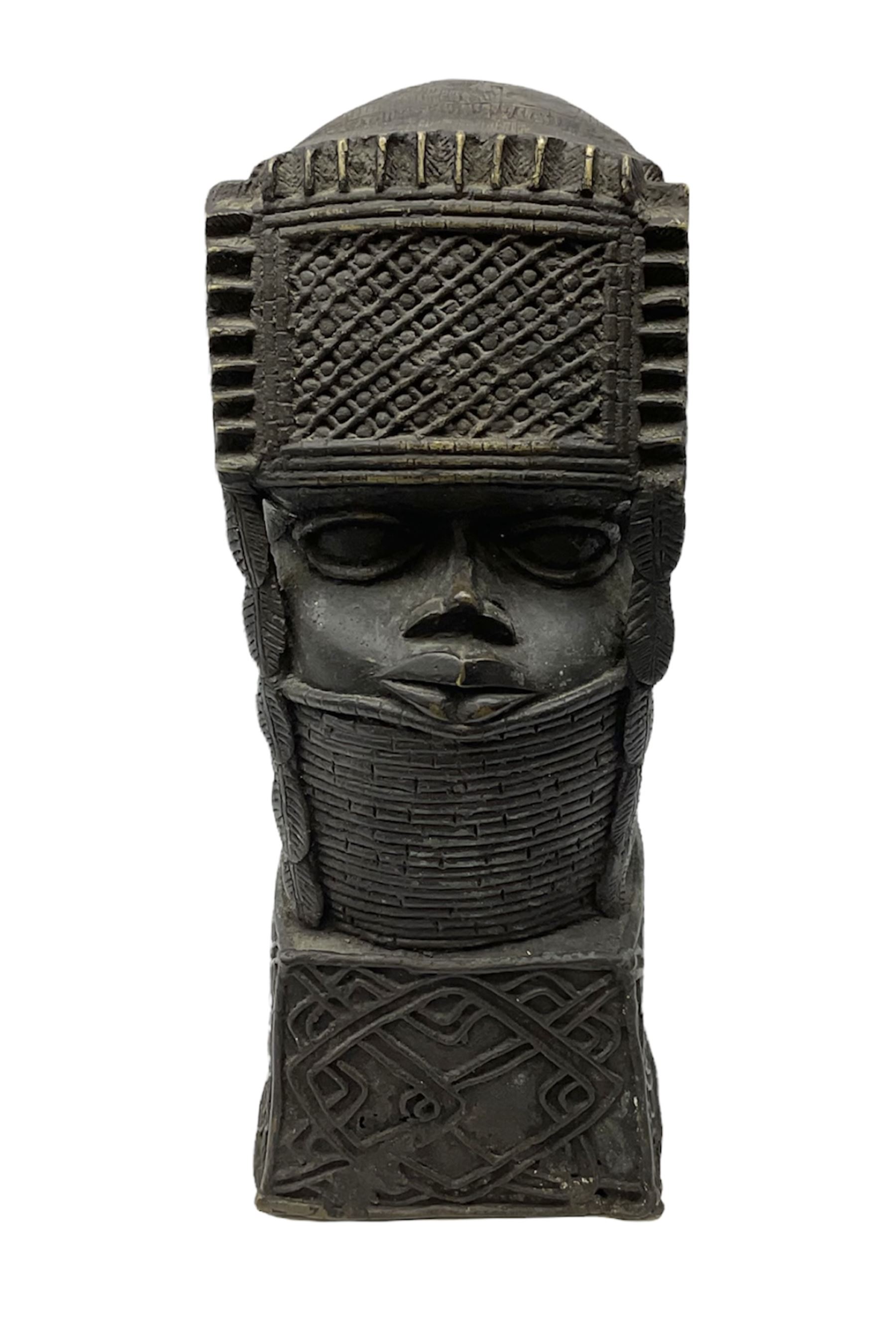 20th century Benin bronze head of an Oba