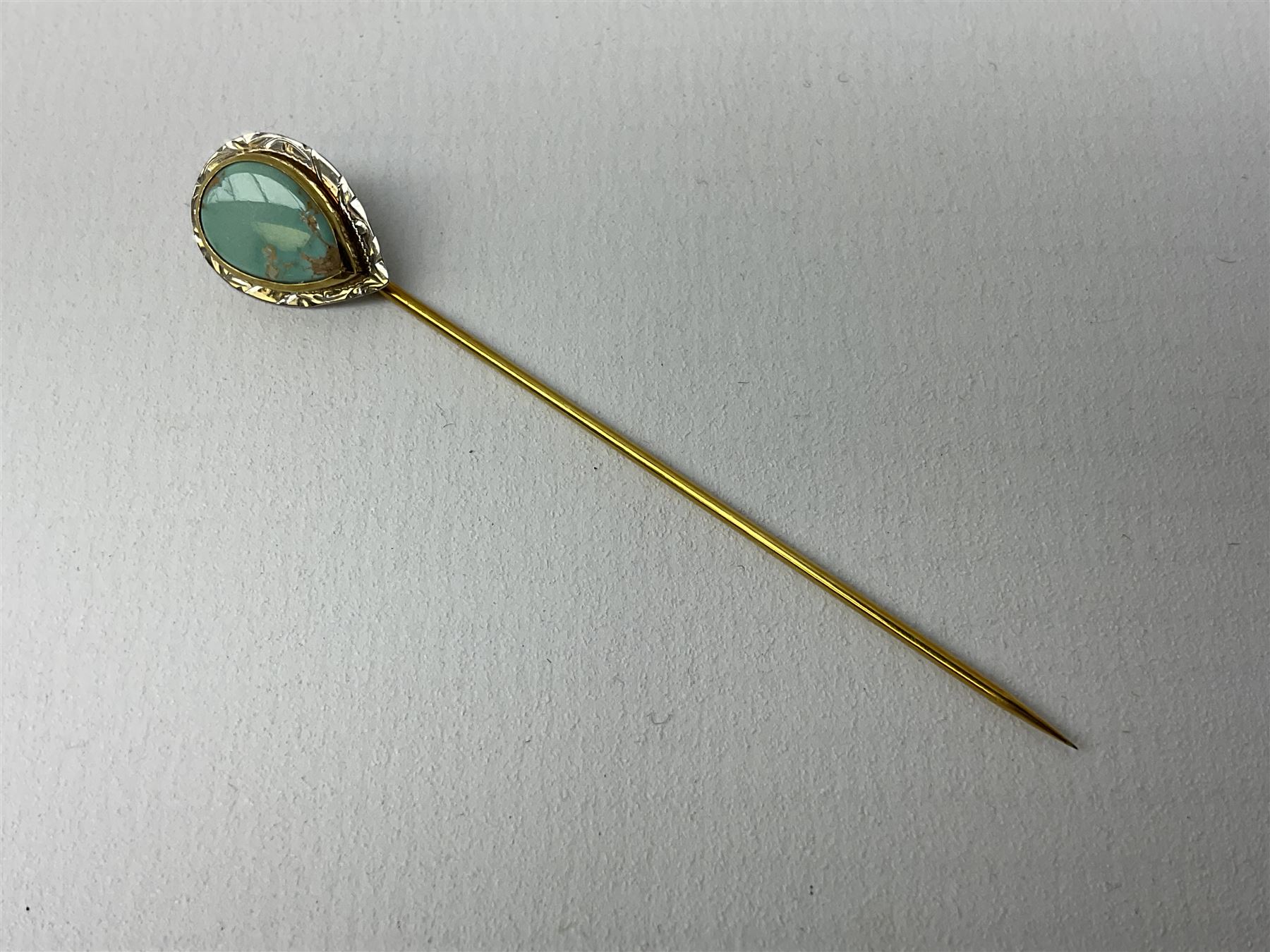 Gold pear shaped turquoise stick pin - Image 2 of 5