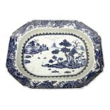 Late 18th/early 19th century Chinese export blue and white dish of canted form