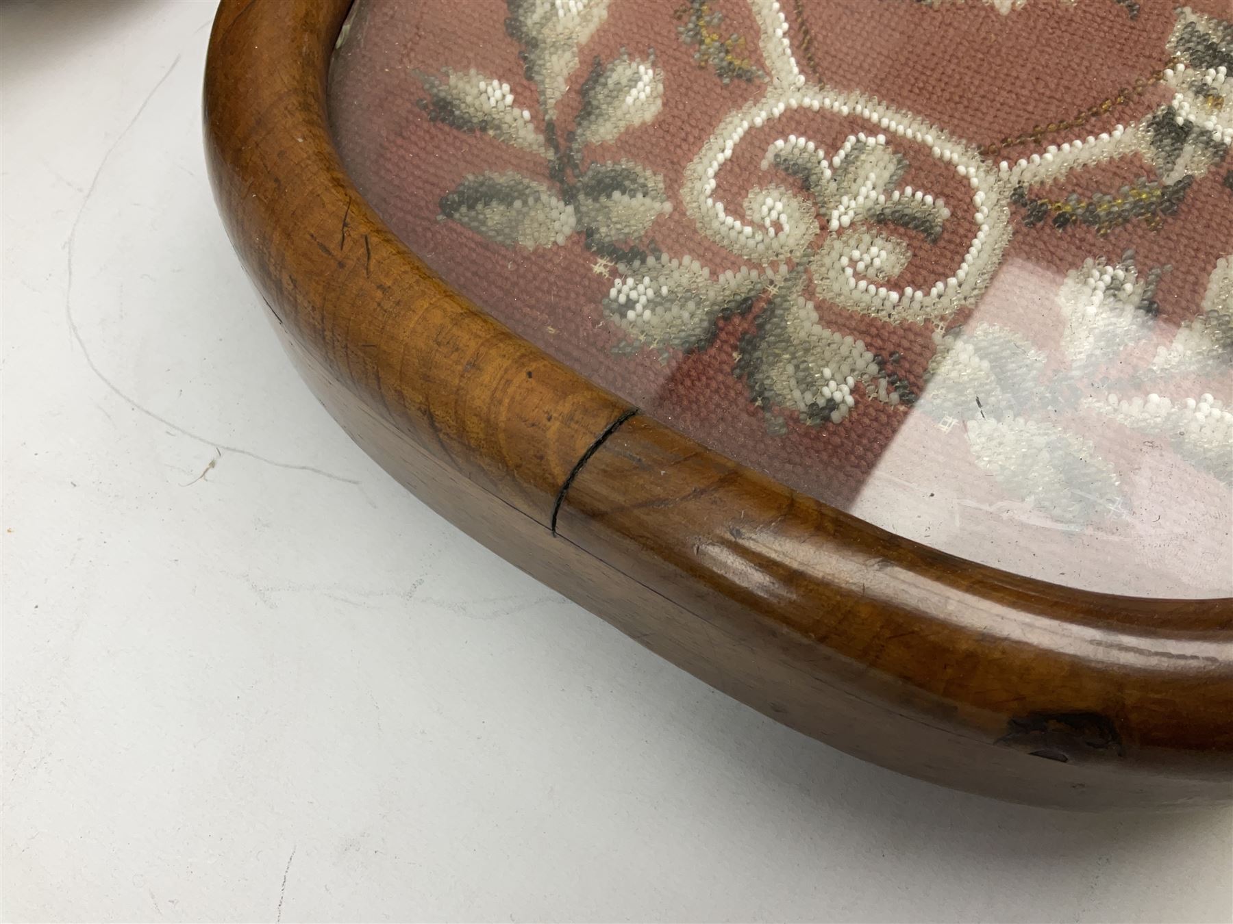 Pair of Victorian beadwork footstools of circular form with a beaded and needlework upholstery - Image 4 of 14